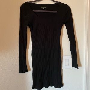LONG SLEEVE BLACK RIBBED MINI DRESS